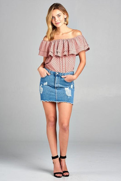 Women's Double Ruffle Off Shoulder Polka Dot Top