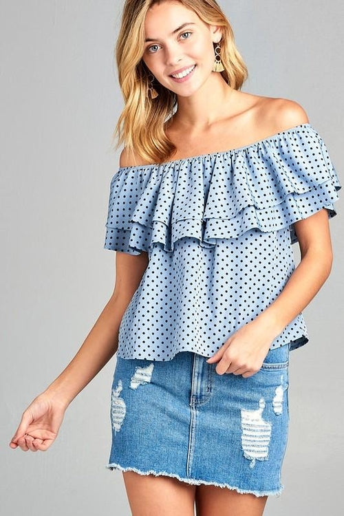 Women's Double Ruffle Off Shoulder Polka Dot Top