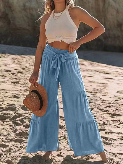 Tied Ruched Wide Leg Pants