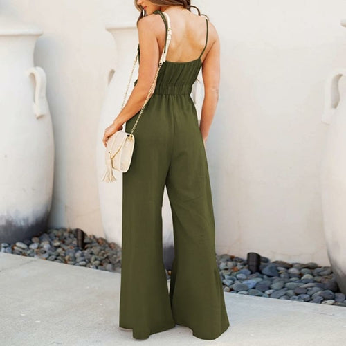 V-Neck Bandage Hollow Out Spaghetti Strap Jumpsuit