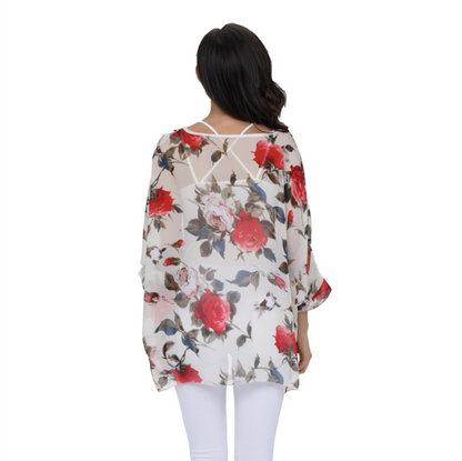 Womens Rose Floral Print Chiffon Top