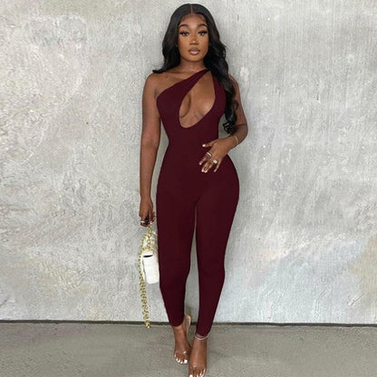 Women One Shoulder Sexy Cut Out Rompers Jumpsuit