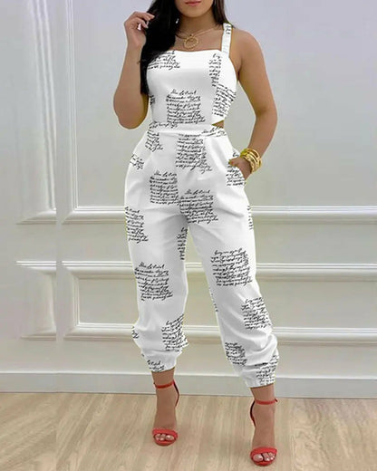 Strap Jumpsuit Sexy Backless Bow Letter Print Strapless Overalls