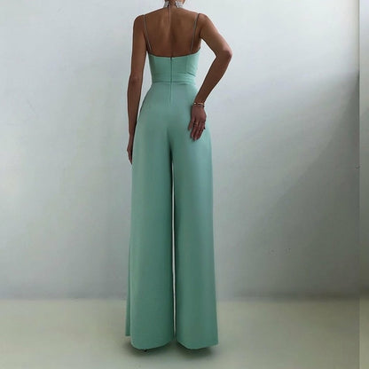 Solid Spaghetti Strap Strapless Long Jumpsuit