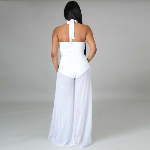 Sleeveless Halter Backless Wide Leg Long Jumpsuits