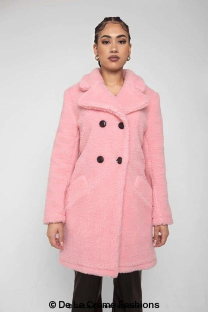 Janine Double Breasted Borg Teddy Coat