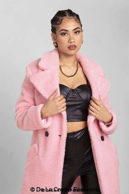 Janine Double Breasted Borg Teddy Coat